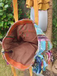 Image 7 of Frill Sari shoulder Bag / tote with leather straps