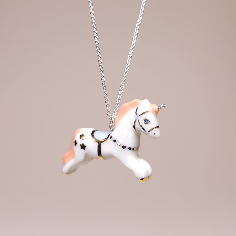 Image of Carousel Unicorn Porcelain & Silver Silver Pendant