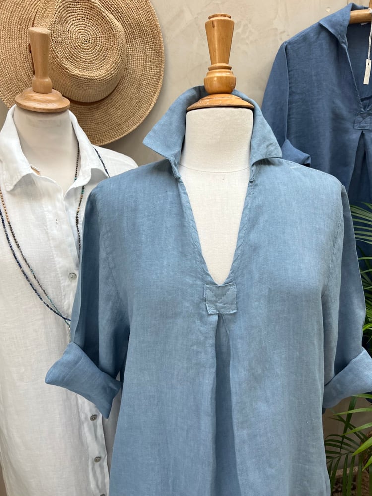 Image of -30% ***Robe En Lin Daphné Bleu Jean's Clair  31.50€ au lieu de 45€