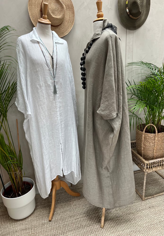 Image of Robe de Plage en lin Taupe
