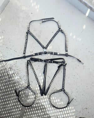 Image of MADE TO ORDER - Heavy Metal Spiked Leather Full Body Harness Set (Size XS - XL)