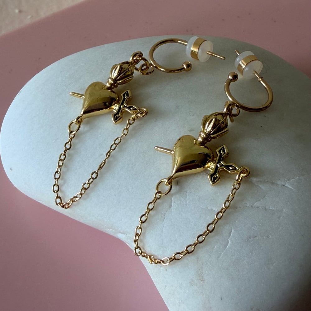 Image of Heart, Sword and Chain Half Hoops