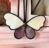 Image 2 of Purple & Ivory Stained Glass Butterfly Suncatcher