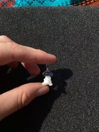 Image 3 of Tiny Translucent Purple Mushroom character pendant