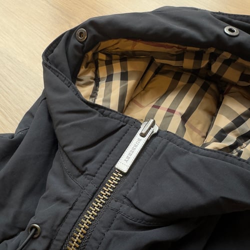 Image of Burberry Hooded Nylon Bomber Jacket, size Medium