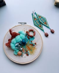 Image 3 of Teal & Copper Fiber Art Pack | Weaving, Earrings & Embroidery Set