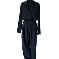 Image 1 of Black Cloth & Stone Button Front Pant Jumpsuit with Waist Tie- Anthropologie Size M 