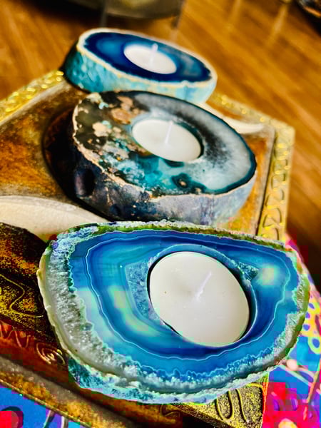 Image of Blue agate candle t light holder 