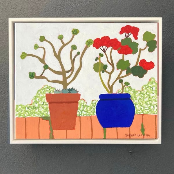 Image of Geraniums on a Brick Path