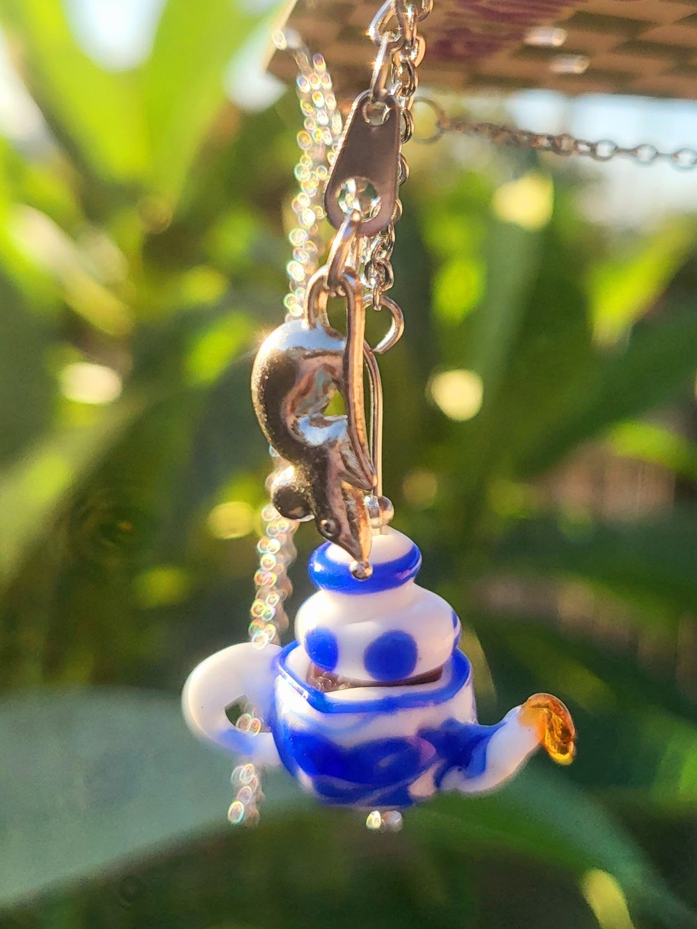 Image of Delft Blue Teapot fidget necklace
