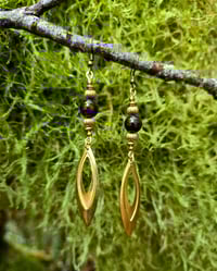Image 1 of Garnet and Brass Charm Earrings 