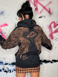 Image 3 of “DARK SIDE“ CUSTOM BLEACH PAINTED ZIP UP HOODIE MEDIUM