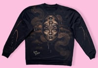 Image 1 of “WHICH WAY IS UP” CUSTOM BLEACH PAINTED PULLOVER SWEATSHIRT LARGE