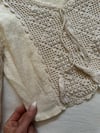 early 70s gauze and crochet lace up poet sleeve blouse