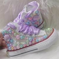 Image 2 of Kids Sneakers Toddler Girl Bling Canvas Crystals Pearls