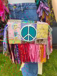 Image 1 of FRILL body cross Sari bag with ruffle -large detachable strap- peace