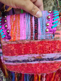 Image 6 of FRILL MINI body cross Sari bag with ruffles - detachable strap wear on waist too evil eye protection