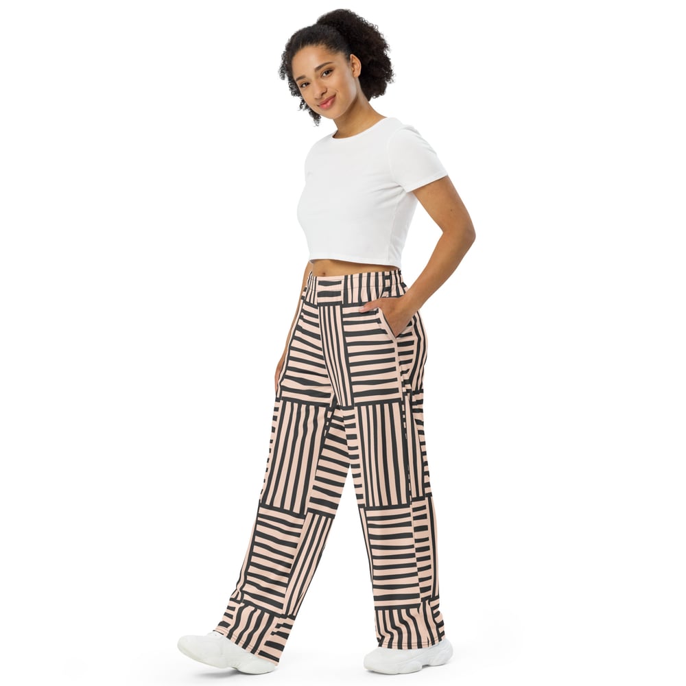 Image of Comfy Natural Pattern Wide-Leg Pants