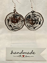 Image 1 of Handcrafted Resin Spooky Spider on Web Earrings 