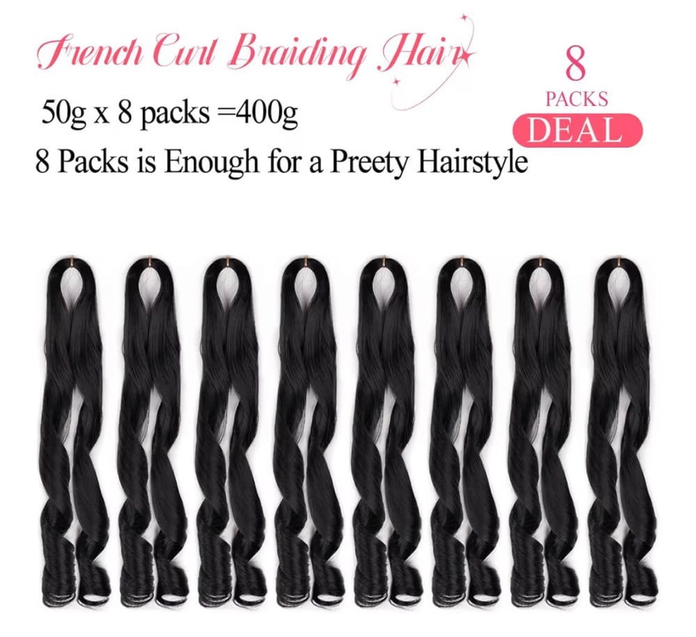 Image of 18 Inch French Curly Braiding Hair 8 Packs  Synthetic French Curls for women 18Inch (Pack of 8))