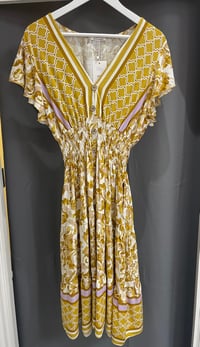 Image 3 of Abstract Leaf Button Frill Sleeve Midi Dress