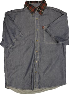 Image of TG Short Sleeved Denim Shirt Plaid Collar