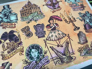 Image of Haunted Mansion Inspired Traditional Tattoo Flash Sheet: HM-01 11x14