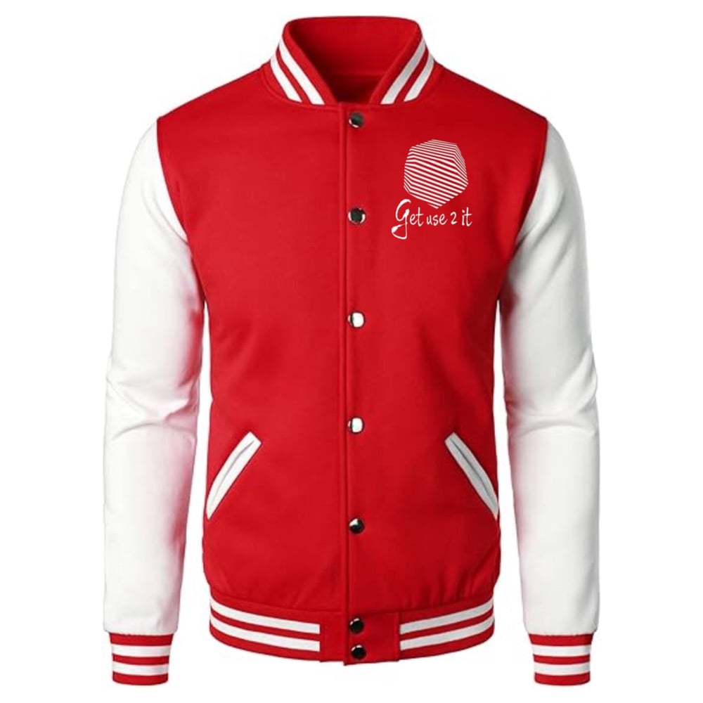 Image of Get Use 2 It Varsity Baseball Jacket (Red)