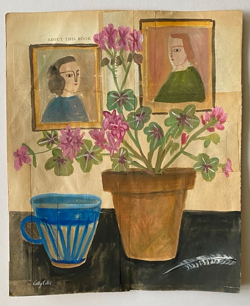 Image of pelargonium and a blue cup