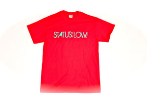 Image of Status:Low.com T-Shirt - Teal on Red