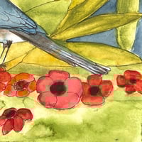 Image 2 of Original one of a kind blue bird watercolor painting