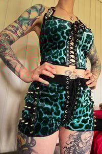 Image 2 of Velvet leopard shorts with studs - different colours