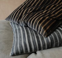 Image 1 of MARINE/GREY. PRINTED STRIPE VELVET OR LINEN with natural linen back or double sided print