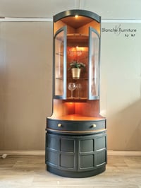 Image 2 of Mid Century Modern Luxury Corner Drinks Cabinet by Nathan - Dark Grey Vintage Cocktail Display Unit