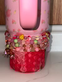 Image 4 of Ibiza Sunset Green & Pink Tumbler Bracelet Stack with Gold Charms