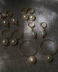 Image 4 of Gold filled Huggies with 8.5mm Freshwater Pearl Earrings from