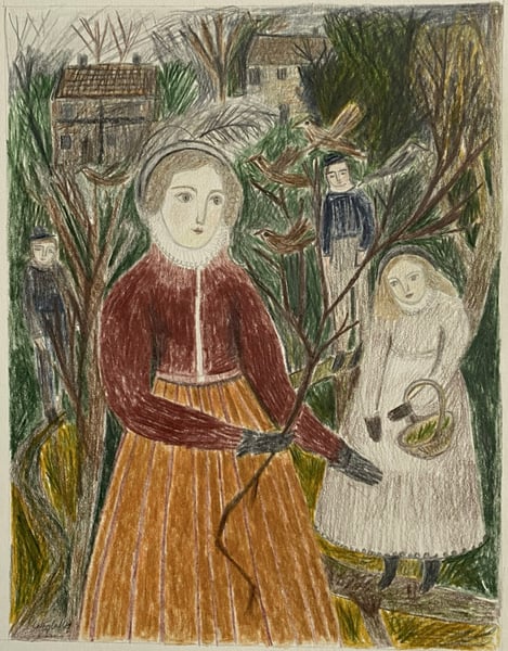 Image of Portrait by evergreen woods - original drawing 