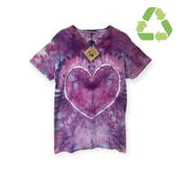 Image 1 of ♻️ UPCYCLED S Unisex Heart Tee in Pinkish Purple Ice Dye