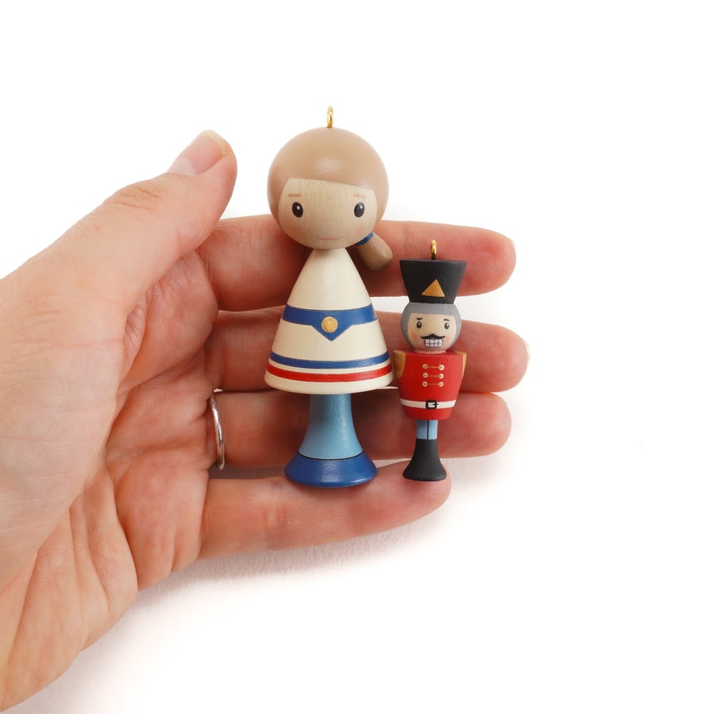 Image of Miniature Nutcracker in a matchbox & Clara Ornaments 