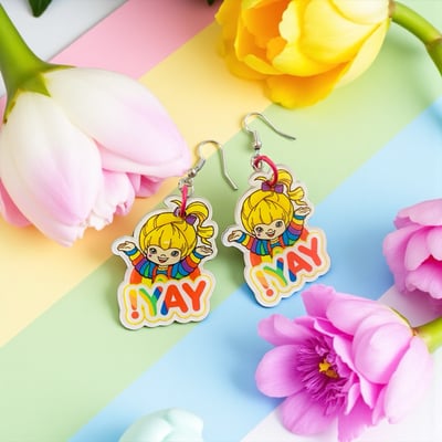 Image of Rainbow Girl Earrings,  Cartoon character earrings, Rainbow Brite yay