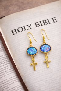 Image 1 of Alexandrite Cross Earrings 