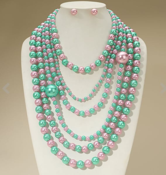 Image of Bold Multi Layered Pearl Beaded Statement Necklace
