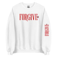 Forgive Unisex Sweatshirt with Big Left Sleeve Print red text