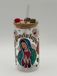 Image 1 of 16oz La Virgen de Guadalupe glass tumbler