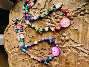 Image of Pink  agate evil eye protection prayer beads 