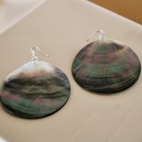 Image 5 of XL black lip mother of pearl round earrings