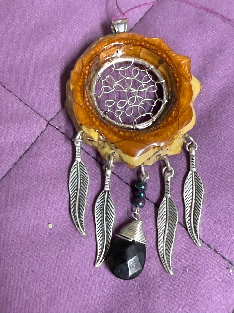Image of Dreamcatcher Pinecone Charm with Feather Charms | Handmade PNW Resin Jewelry | #114