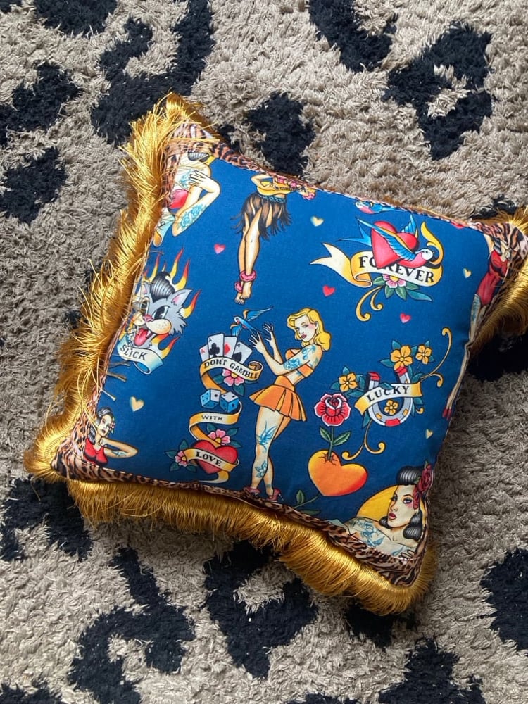 blue Pinup Girl with tiger print Cushion cover Image 12