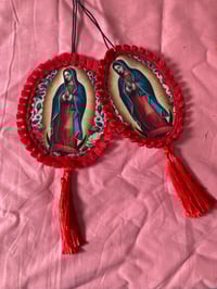 Image 8 of Virgin decoration/ rear view mirror accessory  with choice of gold , black, red or pink fringe