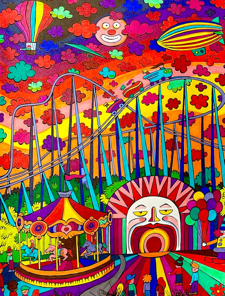 Image of Amusement Park illustration 18x24 inch INK 🖋️ n bristol 